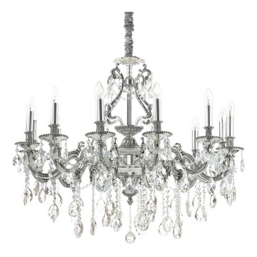 Ideal Lux - Kristall-Kronleuchter an Kette GIOCONDA 12xE14/40W/230V d 90 cm silbern