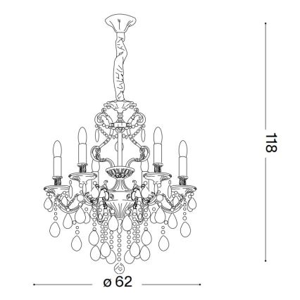 Ideal Lux - Kristall-Kronleuchter an Kette GIOCONDA 6xE14/40W/230V d 62 cm golden
