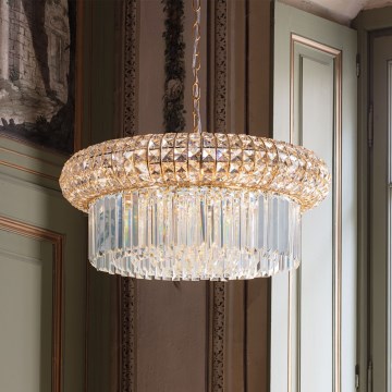 Ideal Lux - Kristall-Kronleuchter an Kette NABUCCO 12xE14/40W/230V d 60 cm golden