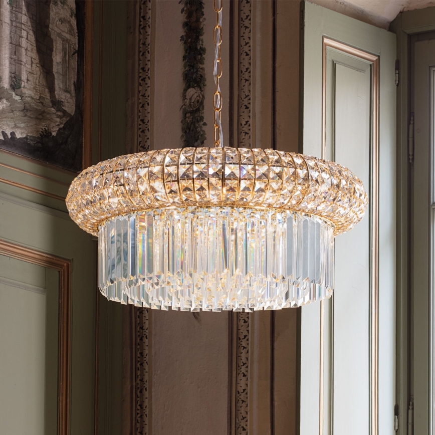 Ideal Lux - Kristall-Kronleuchter an Kette NABUCCO 12xE14/40W/230V d 60 cm golden