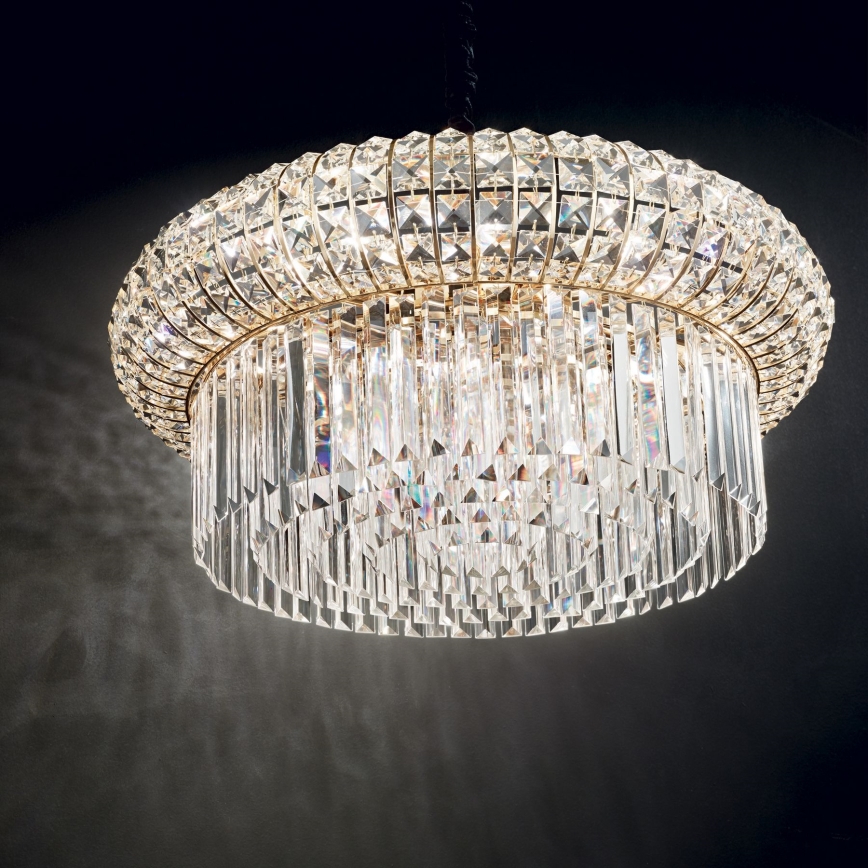 Ideal Lux - Kristall-Kronleuchter an Kette NABUCCO 12xE14/40W/230V d 60 cm golden