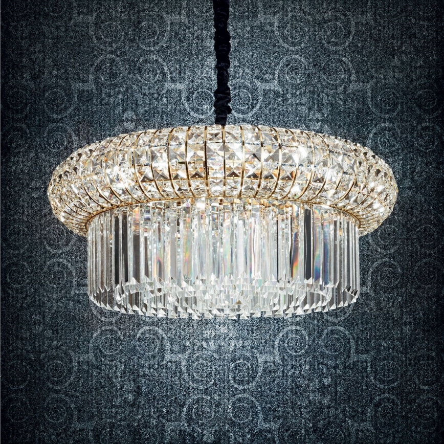 Ideal Lux - Kristall-Kronleuchter an Kette NABUCCO 12xE14/40W/230V d 60 cm golden