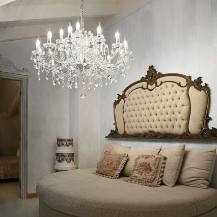 Ideal Lux - Kristall-Kronleuchter an Kette NAPOLEON 18xE14/40W/230V d 96 cm glänzendes Chrom