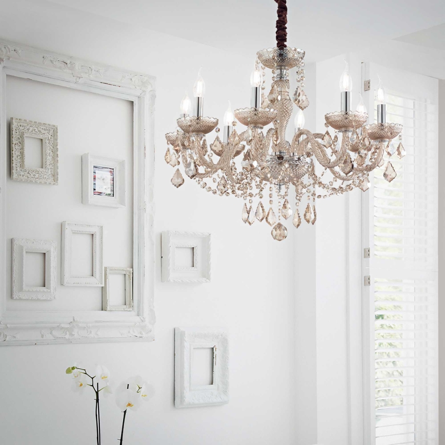 Ideal Lux - Kristall-Kronleuchter an Kette ROSE 8xE14/40W/230V d 78 cm beige