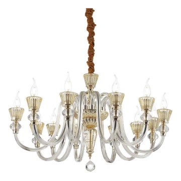 Ideal Lux - Kristall-Kronleuchter an Kette STRAUSS 12xE14/40W/230V d 84,5 cm Messing