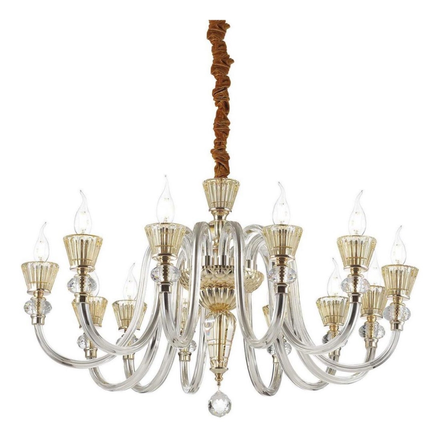 Ideal Lux - Kristall-Kronleuchter an Kette STRAUSS 12xE14/40W/230V d 84,5 cm Messing