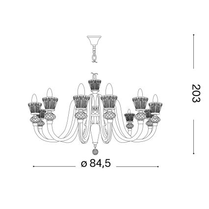 Ideal Lux - Kristall-Kronleuchter an Kette STRAUSS 12xE14/40W/230V d 84,5 cm Messing