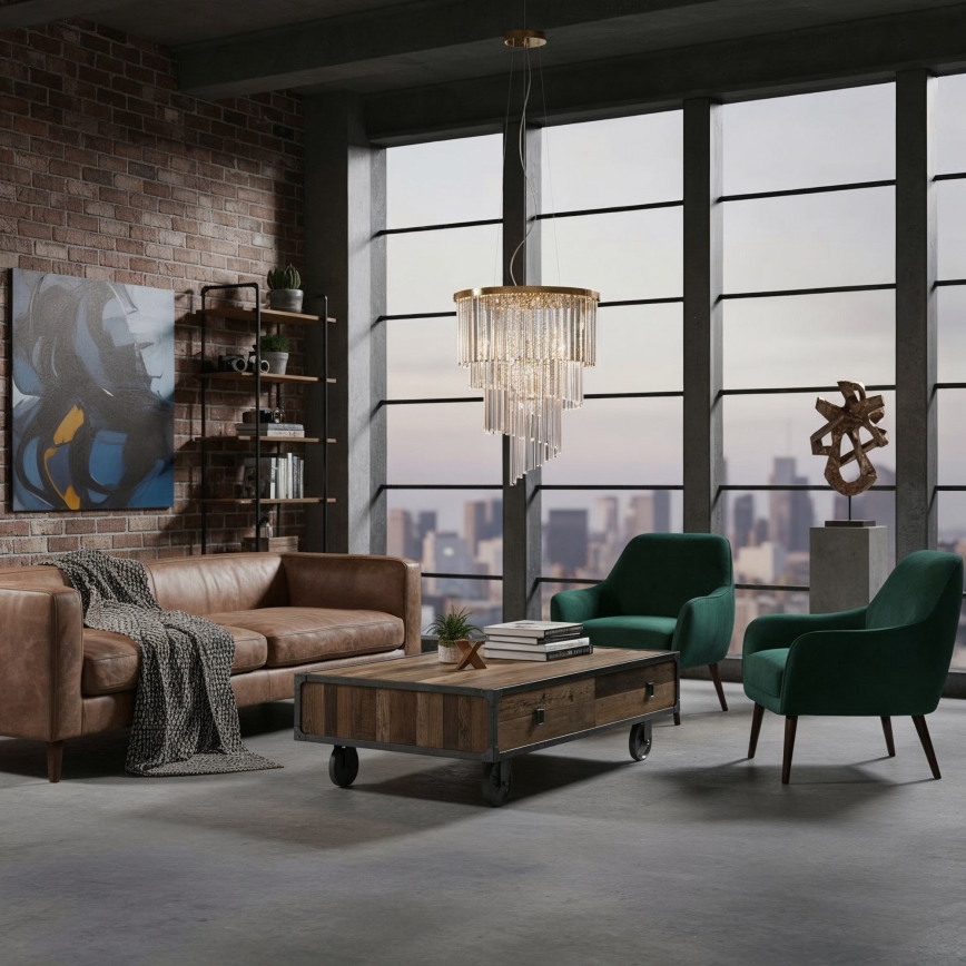 Ideal Lux - Kristall-Kronleuchter CARLTON 12xE14/40W/230V d 50 cm golden