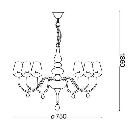 Ideal Lux - Kronleuchter an Kette BLANCHE 6xE14/4W/230V d 75 cm schwarz