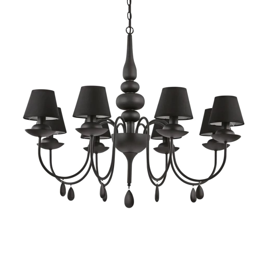 Ideal Lux - Kronleuchter an Kette BLANCHE 8xE14/40W/230V d 92 cm schwarz