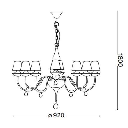 Ideal Lux - Kronleuchter an Kette BLANCHE 8xE14/40W/230V d 92 cm schwarz
