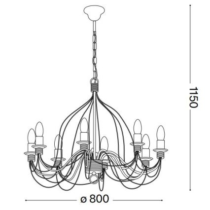 Ideal Lux - Kronleuchter an Kette CORTE 8xE14/40W/230V d 80 cm kupfern