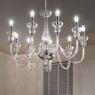Ideal Lux - Kronleuchter an Kette DOGE 9xE14/40W/230V d 75 cm glänzendes Chrom
