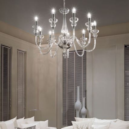 Ideal Lux - Kronleuchter an Kette DOGE 9xE14/40W/230V d 75 cm glänzendes Chrom