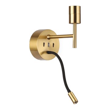 Ideal Lux - LED Flexibler Lampensatz mit Fassung 1xE27/42W + LED/3W/230V CRI 90 USB gold