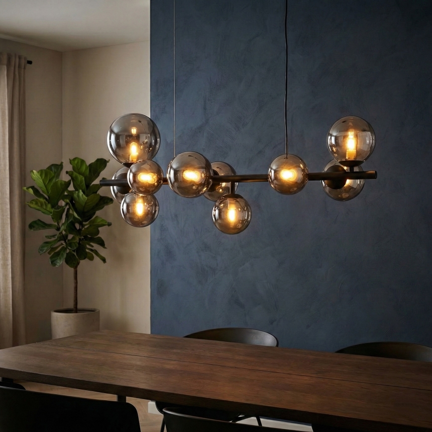 Ideal Lux - LED-Pendelleuchte mit Kabelaufhängung PERLAGE 10xG9/3W/230V 81 cm schwarz/rauchschwarz