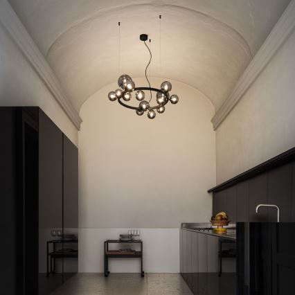 Ideal Lux - LED-Pendelleuchte an Stahlseil PERLAGE 14xG9/3W/230V Ø 85 cm schwarz/rauchschwarz