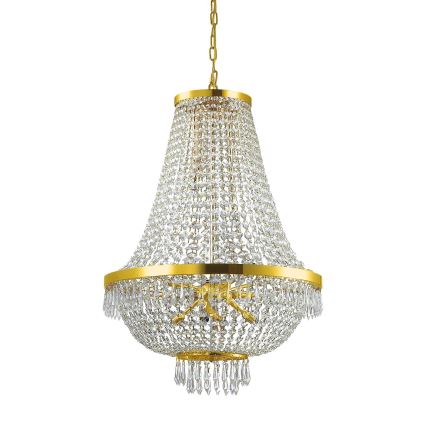 Ideal Lux - LED-Kristallkronleuchter an Kette CAESAR 12xG9/3W/230V d 55 cm golden