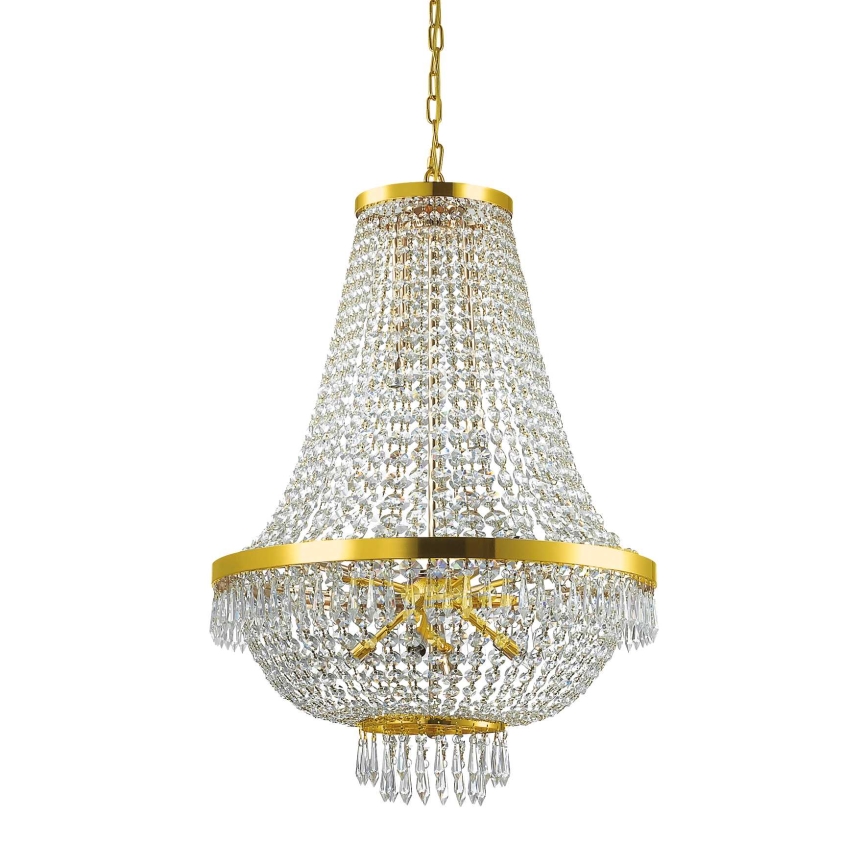 Ideal Lux - LED-Kristallkronleuchter an Kette CAESAR 12xG9/3W/230V d 55 cm golden