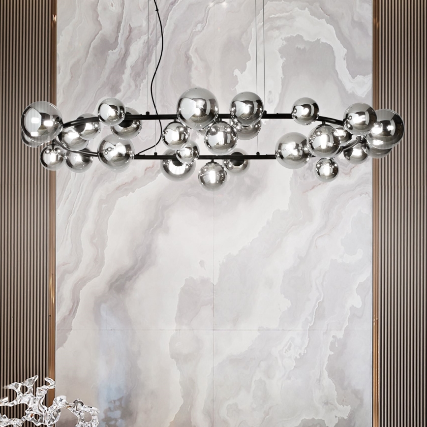 Ideal Lux - LED-Pendelleuchte an Stahlseil PERLAGE 30xG9/3W/230V 143 cm schwarz/rauchschwarz