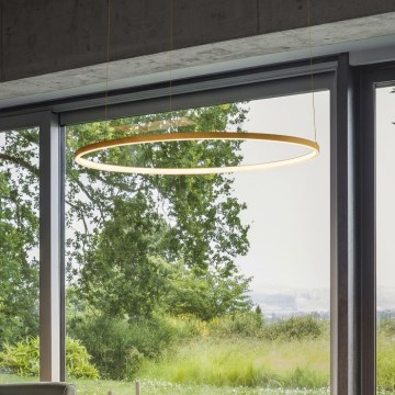 Ideal Lux - LED-Pendelleuchte an Seil ORACLE SLIM, LED, 53 W, 230 V, 3000 K, CRI 90, Ø 90 cm, goldfarben