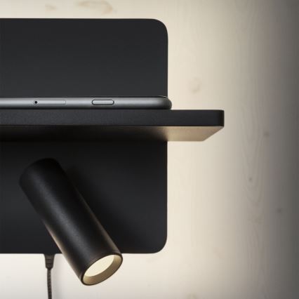 Ideal Lux - LED-Wandspot PIANO LED/10W/230V CRI 90 USB schwarz