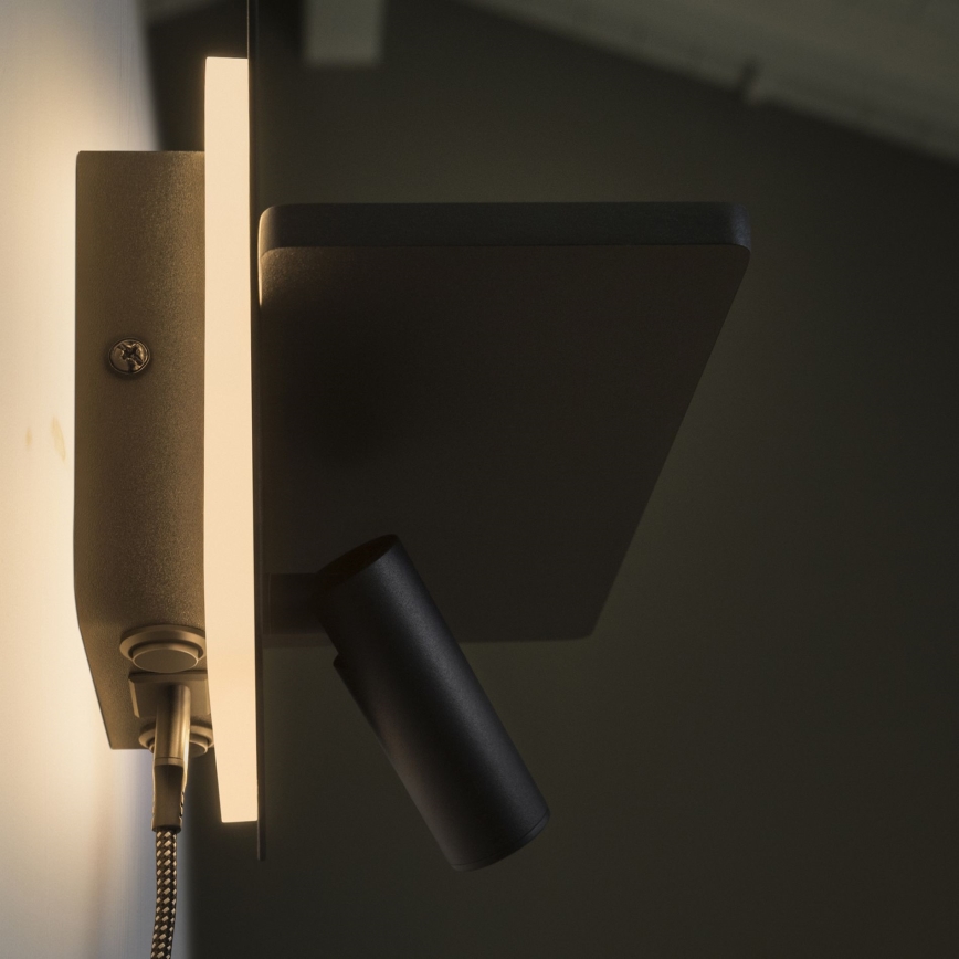 Ideal Lux - LED-Wandspot PIANO LED/10W/230V CRI 90 USB schwarz