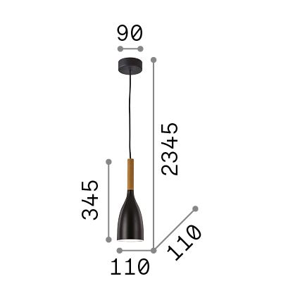 Ideal Lux - Pendelleuchte an Kabel MANHATTAN 1xE14/40W/230V Ø 11 cm schwarz/Buche