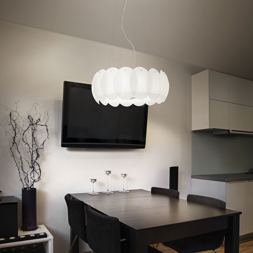 Ideal Lux - Pendelleuchte mit Seilaufhängung OVALINO 5xE27/60W/230V Ø 44 cm weiß