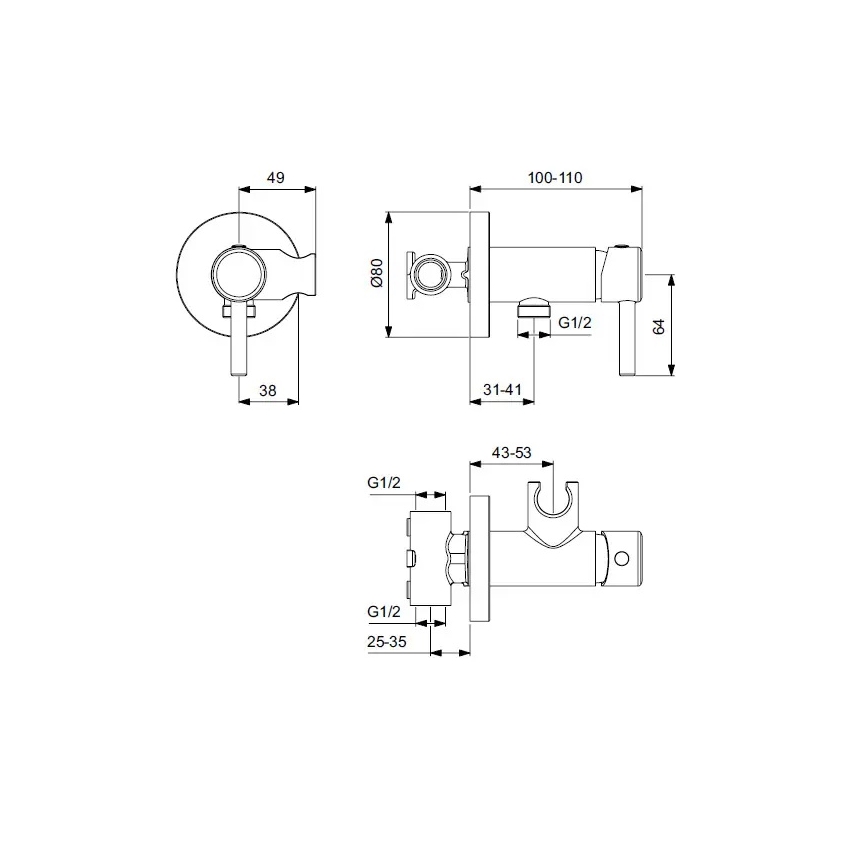 Ideal Standard A5809AA - Bidetarmatur für Unterputzmontage IDEALSPRAY, hochglänzender Chrom