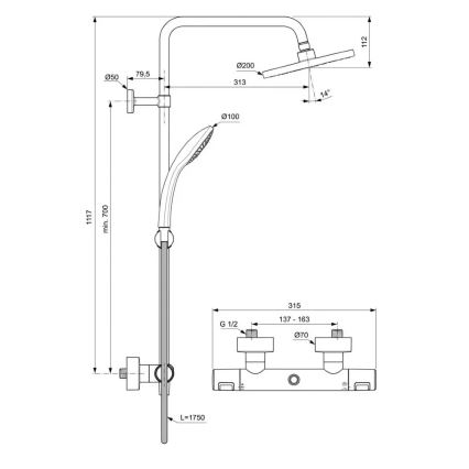 Ideal Standard A7545XG - Duschgarnitur mit Thermostatarmatur CERATHERM T25 matt schwarz