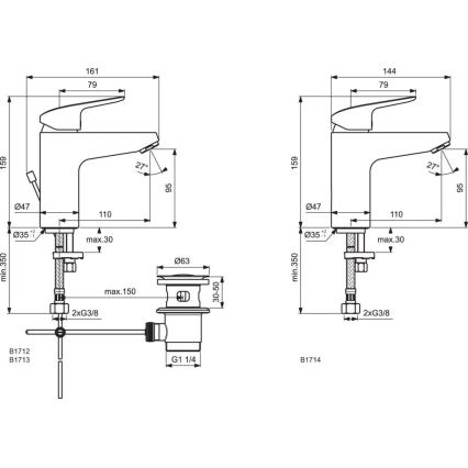 Ideal Standard B1714AA - Waschtischarmatur CERAFLEX 15,9 cm, glänzender Chrom