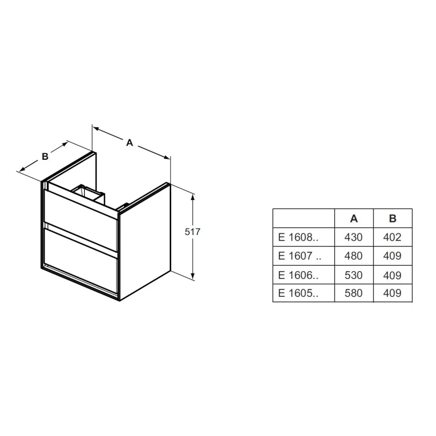 Ideal Standard E1606B2 - Waschtischunterschrank CONNECT AIR 53 x 40,9 cm, weiß