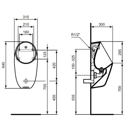Ideal Standard E253701 - Urinal I.LIFE, Wasseranschluss hinten, Ablauf hinten, Keramik/weiß