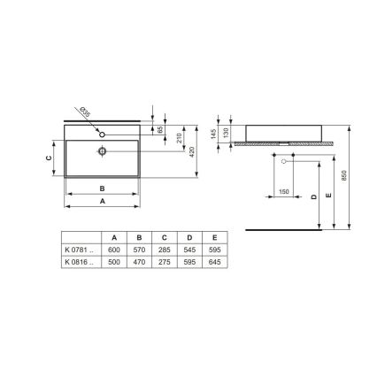 Ideal Standard K081601 - Aufsatzwaschbecken STRADA 60x42 cm Keramik/weiß