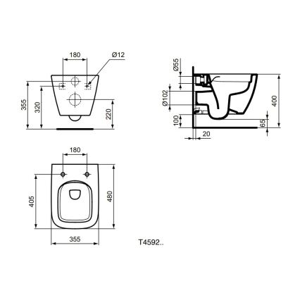Ideal Standard T459201 - Wand-WC Rimless I.LIFE S, Keramik/weiß