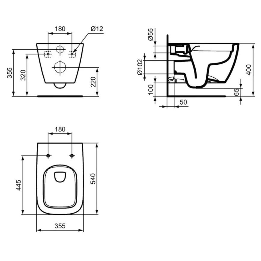 Ideal Standard T461401 - Wandhängendes Spülrandlos-WC I.LIFE B Keramik/weiß