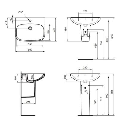 Ideal Standard T470501 - Wandwaschbecken I.LIFE A 60x48 cm Keramik/weiß