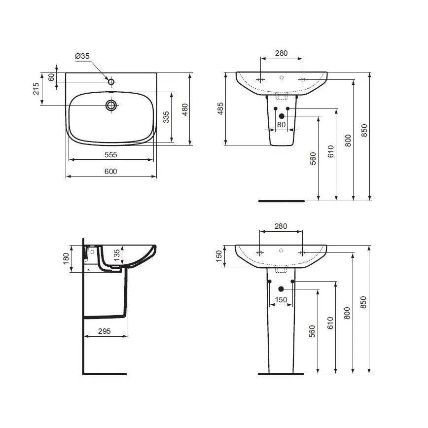 Ideal Standard T470501 - Wandwaschbecken I.LIFE A 60x48 cm Keramik/weiß