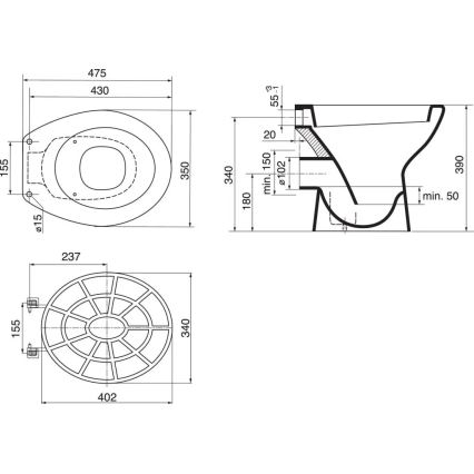 Ideal Standard VV612000 - Kunststoffgitter für Ausgussbecken 34 x 40,2 cm, grau
