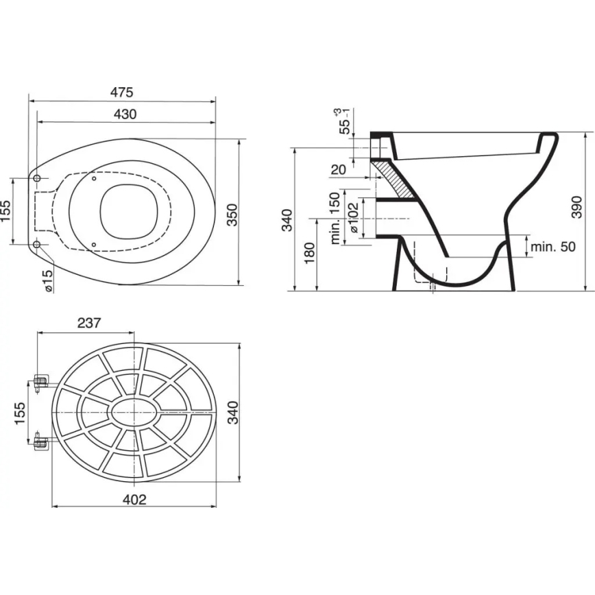 Ideal Standard VV612000 - Kunststoffgitter für Ausgussbecken 34 x 40,2 cm, grau