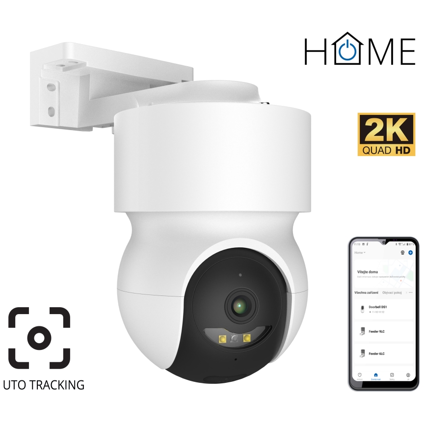 Intelligente Außenkamera mit Bewegungssensor, 2K-Auflösung, 12 V, IP65, WLAN, weiß