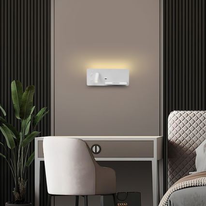 Immax 08285L - LED-Wand-Spotleuchte mit Ablage, USB-Anschluss und kabelloser Aufladung Be PREPARE LED/3W/230V + LED/3W weiß