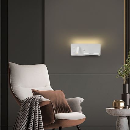 Immax 08285L - LED-Wand-Spotleuchte mit Ablage, USB-Anschluss und kabelloser Aufladung Be PREPARE LED/3W/230V + LED/3W weiß