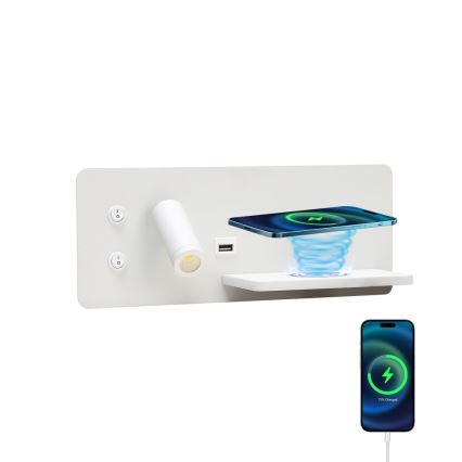 Immax 08285L - LED-Wand-Spotleuchte mit Ablage, USB-Anschluss und kabelloser Aufladung Be PREPARE LED/3W/230V + LED/3W weiß