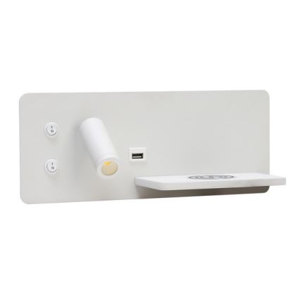 Immax 08285L - LED-Wand-Spotleuchte mit Ablage, USB-Anschluss und kabelloser Aufladung Be PREPARE LED/3W/230V + LED/3W weiß