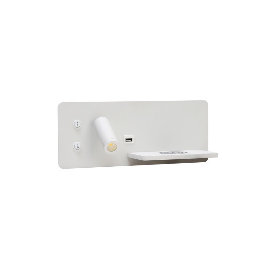 Immax 08285L - LED-Wand-Spotleuchte mit Ablage, USB-Anschluss und kabelloser Aufladung Be PREPARE LED/3W/230V + LED/3W weiß