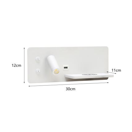 Immax 08285L - LED-Wand-Spotleuchte mit Ablage, USB-Anschluss und kabelloser Aufladung Be PREPARE LED/3W/230V + LED/3W weiß