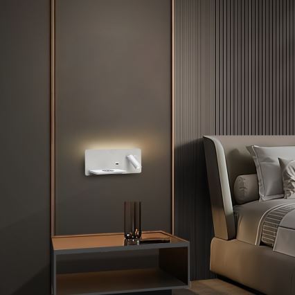 Immax 08286L - LED Wandleuchte mit Regal, USB-Anschluss und kabelloser Ladefunktion Be PREPARE LED/3W/230V + LED/3W weiß