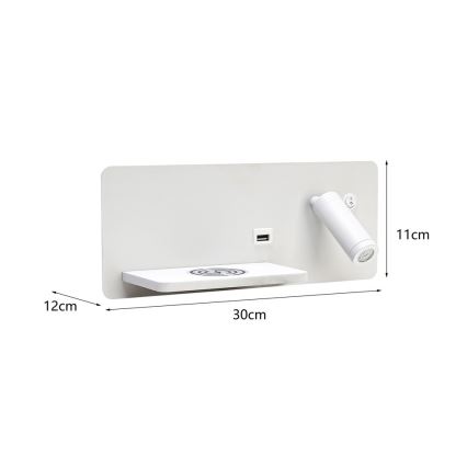 Immax 08286L - LED Wandleuchte mit Regal, USB-Anschluss und kabelloser Ladefunktion Be PREPARE LED/3W/230V + LED/3W weiß